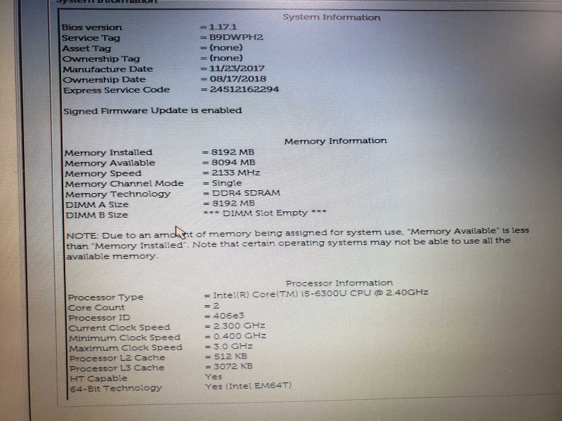 Dell Latitude 5480 14\\" i5-6300U@2.4GHz 8GB DDR4 250G HDD w/ Charger [