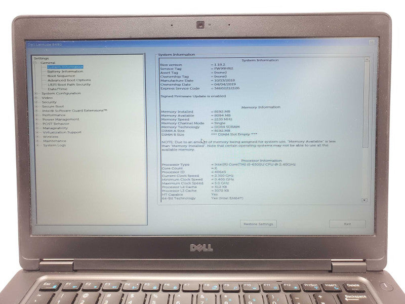 Dell Latitude 5480, Core I5-6300U 2.4GHz, 8GB DDR4, 256GB M.2 SSD w/ Power Ada _