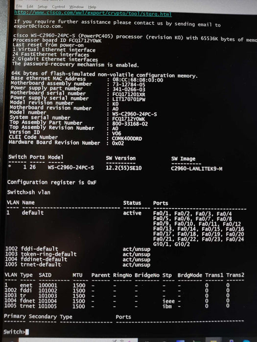 Cisco Catalyst 2960 WS-C2960+24PC-S PLUS Series PoE Switch, FCTY RESET ~