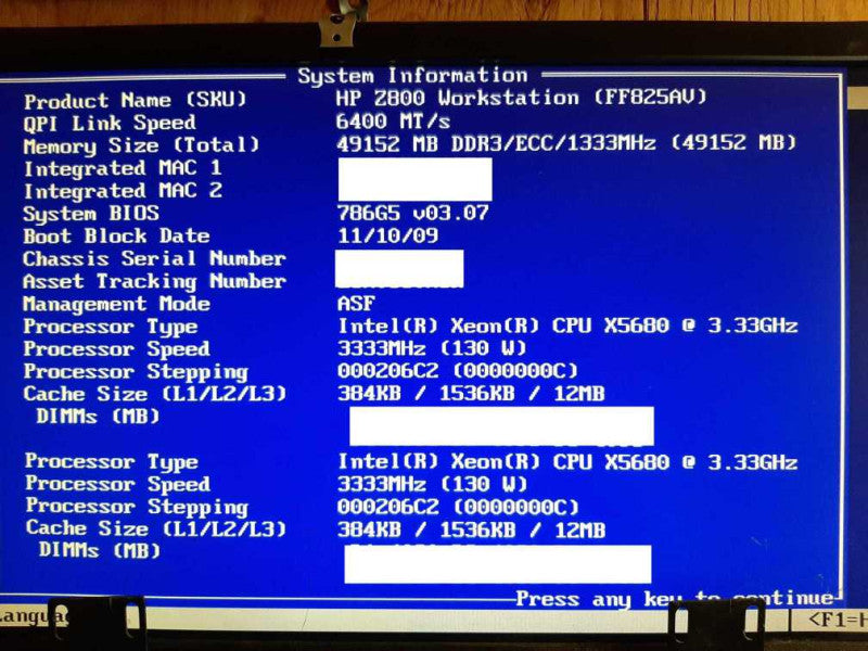 HP Z800 WS 2x Xeon X5680 @ 3.33GHz 48GB RAM QUADRO FX5800-No HDD +