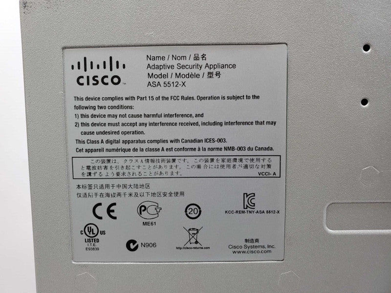 Cisco ASA5512-K9 ASA5512-X Firewall 250 IPsec VPN 2 SSL 6 + Base License (