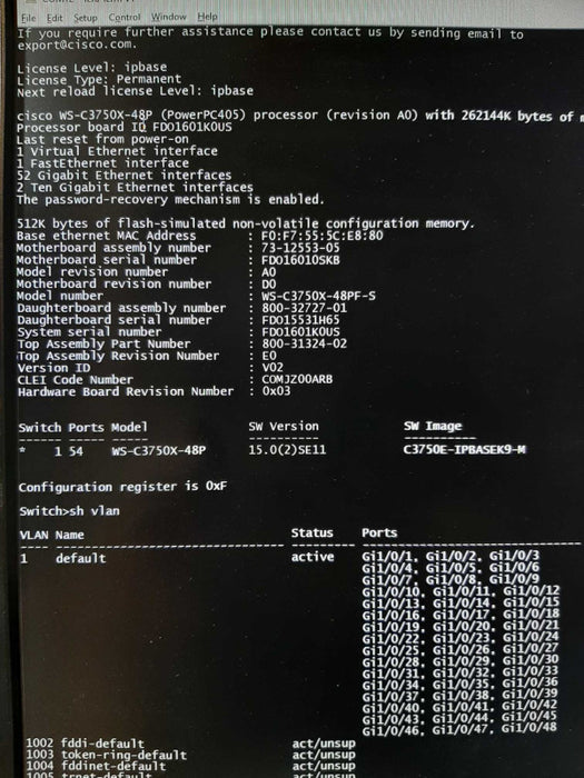 Cisco Catalyst WS-C3750X-48PF-S 48 Port Gigabit PoE, NO PSU, FCTY RESET ~