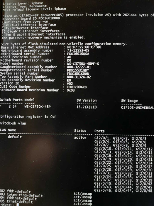 Cisco Catalyst WS-C3750X-48PF-S 48 Port Gigabit PoE, NO PSU, FCTY RESET, READ* ~