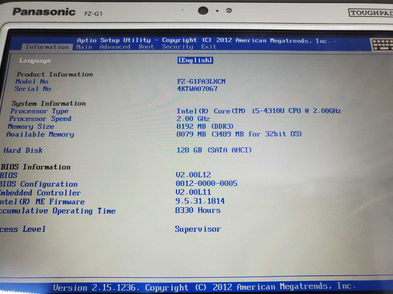 Panasonic ToughPad FZ-G1 i5-4310U @ 2GHz 8GB DDR3 128GB M.2 (Wiped) |