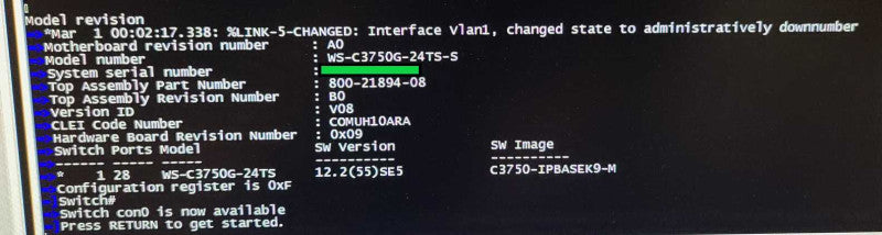 Cisco WS-C3750G-24TS-S V08 24 Port 4xSFP Managed Gigabit Switch $