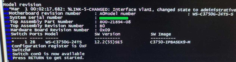 Cisco WS-C3750G-24TS-S V08 24 Port 4xSFP Managed Gigabit Switch $