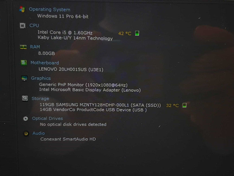 Lenovo X380 Yoga i5-8250U @ 1.60GHz 8GB RAM 120GB SSD +