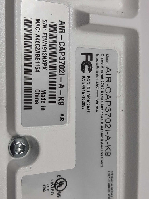 Cisco AIR CAP3702I -A-K9 Wireless Access Point Dual Band 802.11, FACTORY RESET ~
