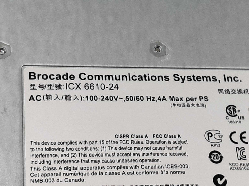 Brocade ICX6610-24-E 24-Port Managed 10G 1U Switch, NO PSUs, AS-IS PARTS* ~
