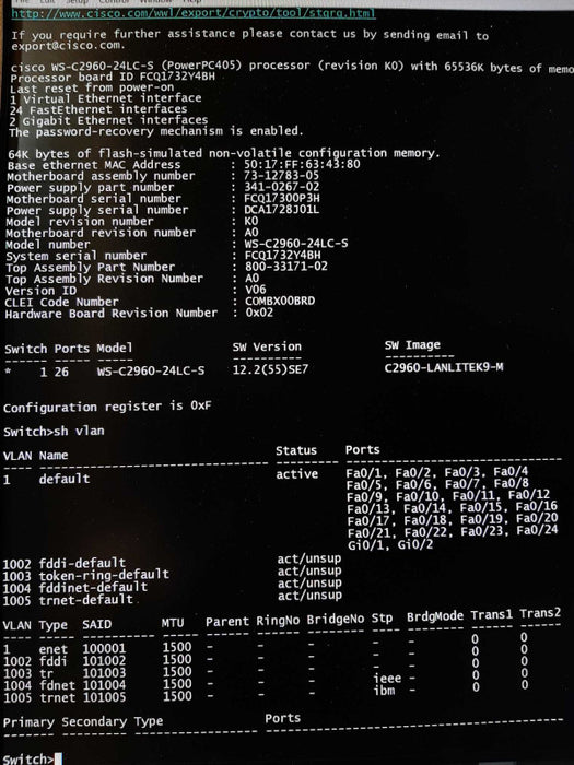 CISCO WS-C2960+24LC-S 24Port Gigabit Network Switch, FACTORY RESET ~