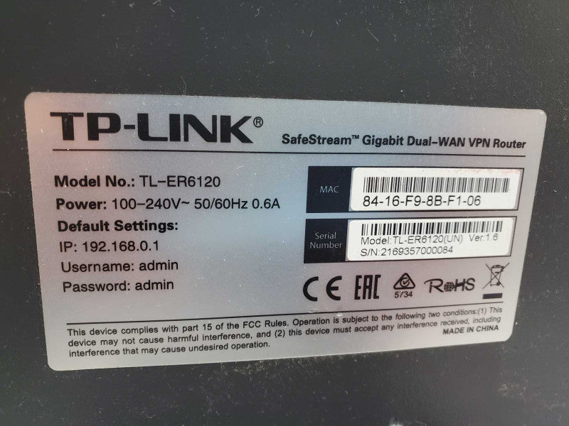 TP-LINK TL-ER6020 SafeStream Gigabit Dual-WAN VPN Router _ Rest )