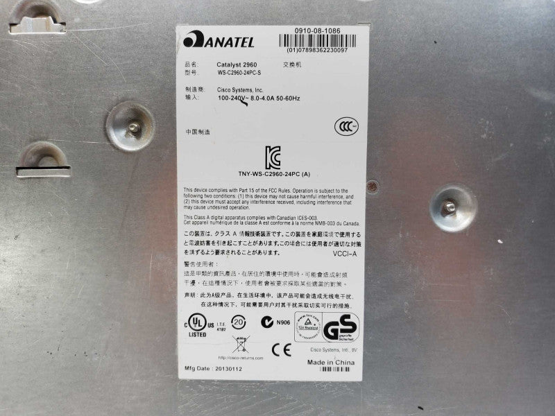 Cisco Catalyst 2960 PoE 24-Port Switch (WS-2960-24PC-S v06) Factory_Default (