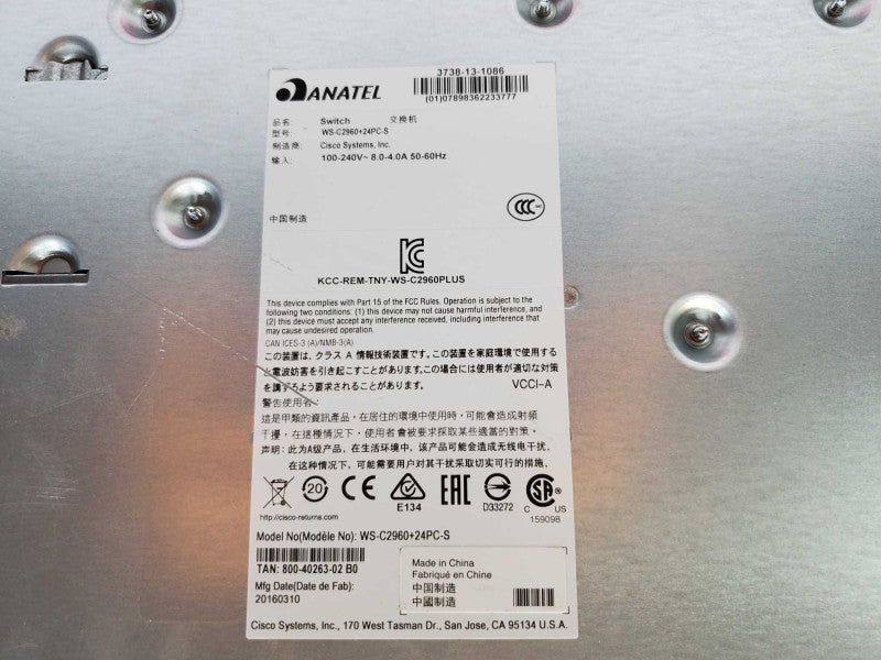 Cisco Catalyst 2960 PoE 24-Port Switch (WS-2960-24PC-S v02) Factory_Default (