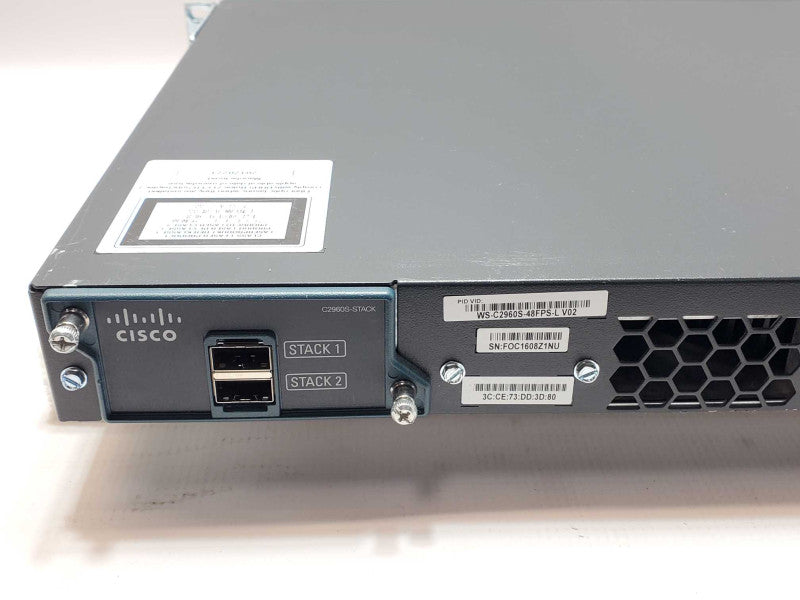 Cisco WS-C2960S-48FPS-L 48-Port PoE+ Gigabit Network Switch Fw/ C2960S-Stack _