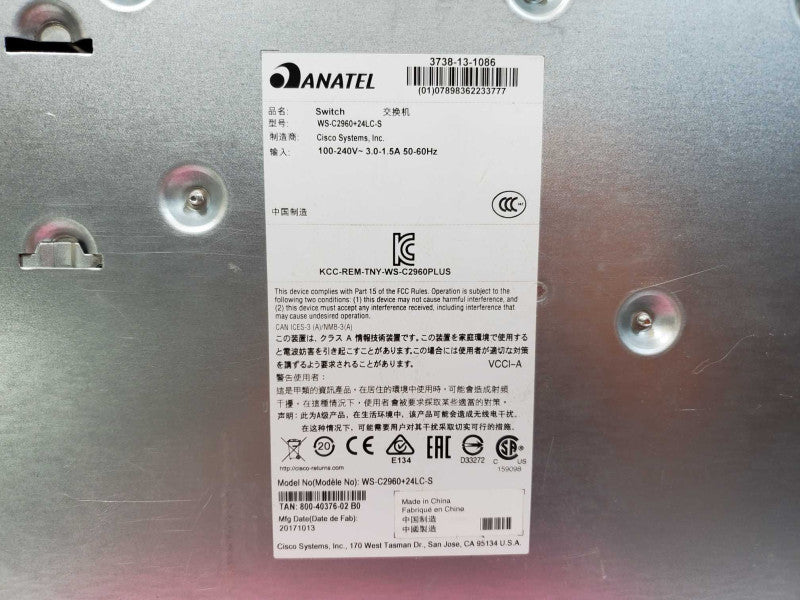 Cisco Catalyst 2960 WS-C2960+24LC-S v02 24Port Gigabit (8 PoE) Factory_Default (