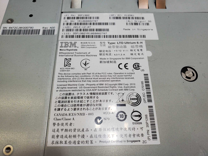 IBM LTO Ultrium 6-H 35P1982 2.5TB 6.25TB Fibre Channel HH Internal Tape Drive )