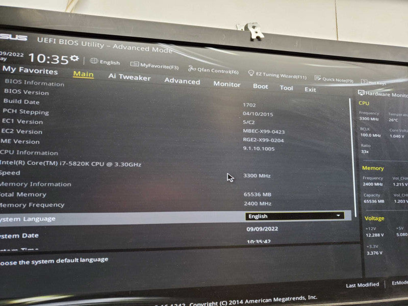Custom PC ASUS Core i7-5820k @3.3GHz 64GB RAM GTX 1080 )