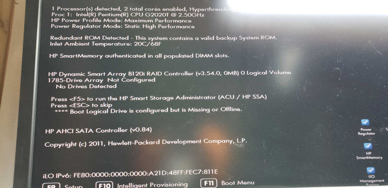hp proliant microserver gen8 G2020T @ 2.50ghz / 16gb ram / no HDDS #
