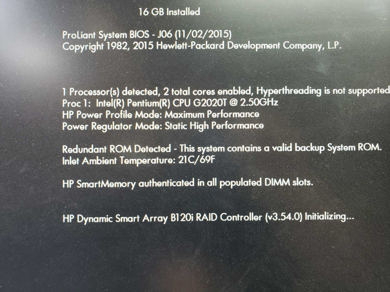 HP ProLiant Microserver Gen8 Pentium G2020T@2.5GHz 16G RAID B120i No HDD [