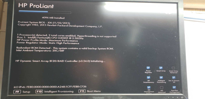 hp proliant microserver gen8 G2020T @ 2.50ghz / 4gb ram / B120i Ctrl