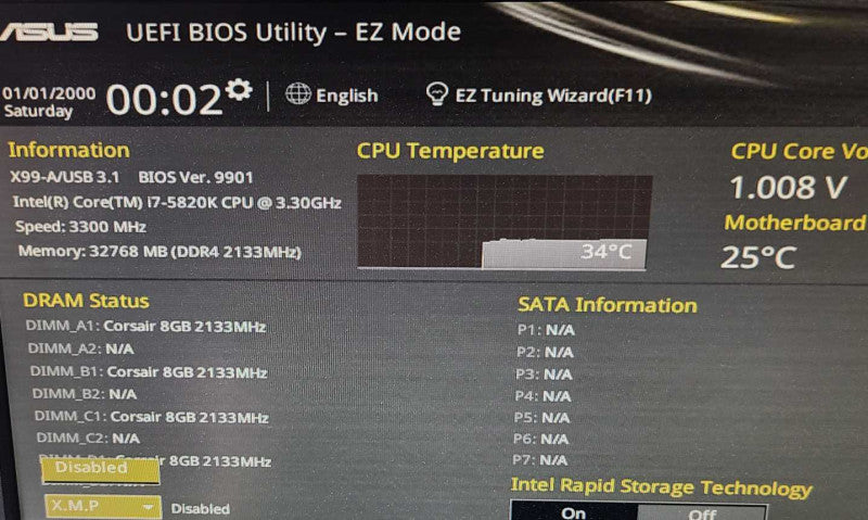 Custom PC- ASUS X99-A/USB3.1 Motherboard, 32GB DDR4, i7-5820K 3.3GHz, EVGA GTX 1080 8GB NO OS NO HDD $