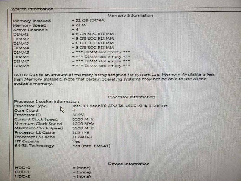 Dell Precision Tower 5810 Xeon E5-1620 v3@3.5Ghz 32GB DDR4 Quadro K5200 No HDD [