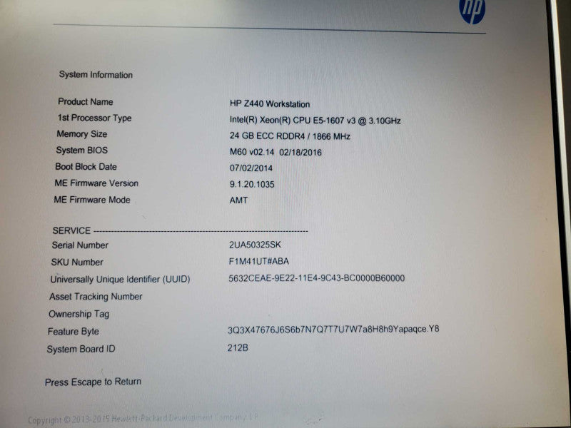 HP Workstation Z440 Xeon E5-1607 v3 @3.1GHz 24GB DDR4 Quadro K620 )