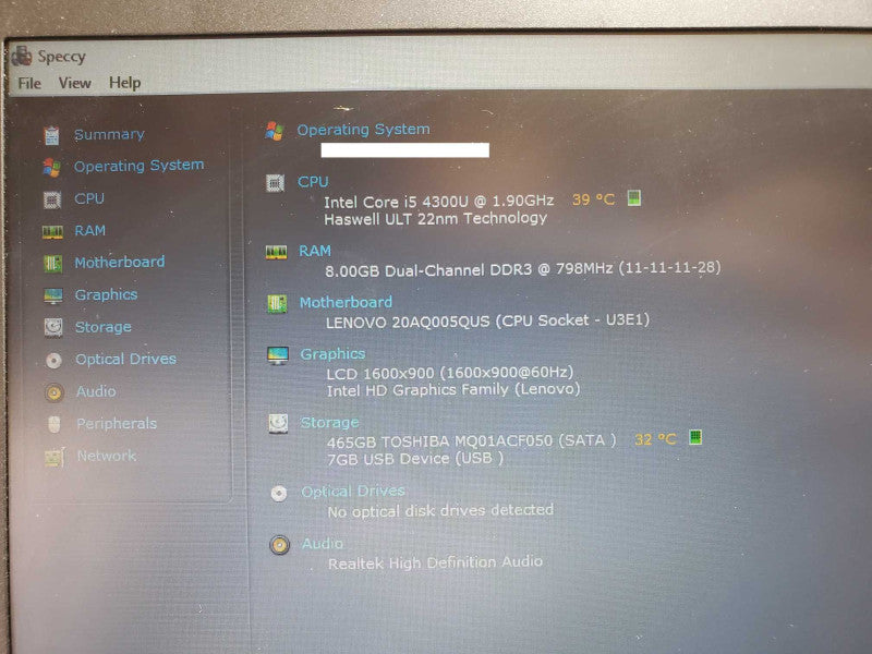 Lenovo ThinkPad T440s Core i5-4300U @ 1.9 GHz 8GB Ram 500GB HDD (