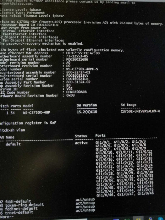 Cisco WS-C3750X-48PF-S 48-Port PoE+ Gigabit Switch, FACTORY RESET, READ* ~