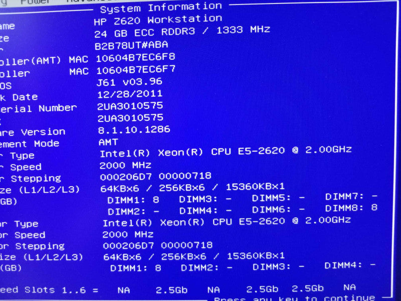 HP Z620 WorkStation, 2x Xeon E5-2620 2.0GHz/24GB, Quadro 600, No RAID/HDDs ~