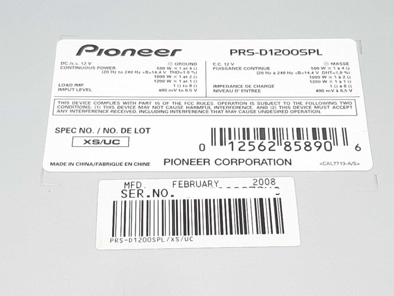 Pioneer PRS-D1200SPL 2400W Premier Competition-Level SPL Class D Mono Amplifie +