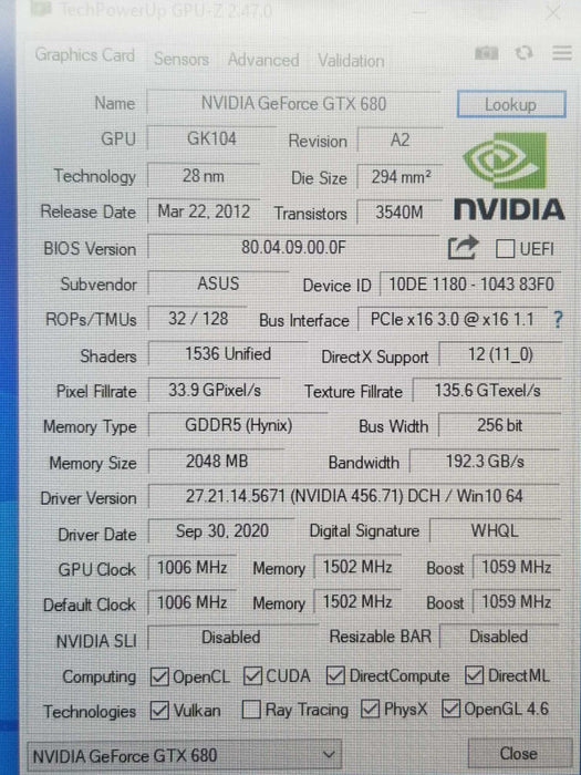 Asus GTX 680 2GB Mac Pro EFI boot screen Metal native Mojave, 100% TESTED ~