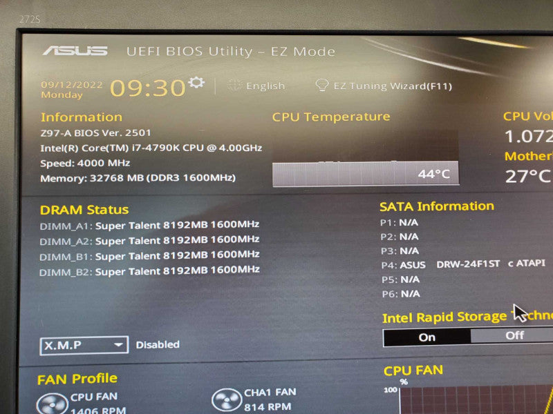Custom PC Asus Z97-A Core i7-4790k @ 4.0 GHz 32GB Ram No HDD PS EVGA 750 80+ (