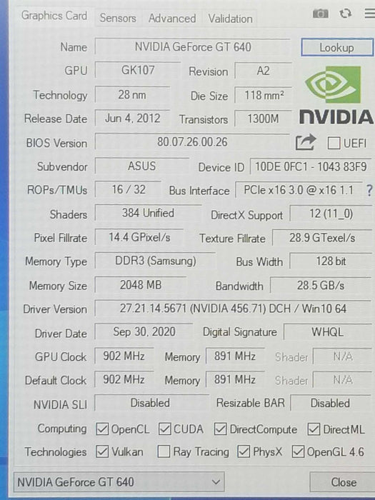 Asus GT640-DCSL-2GD3 Graphics Card 233776-00244 2GB DDR3, 100% TESTED ~
