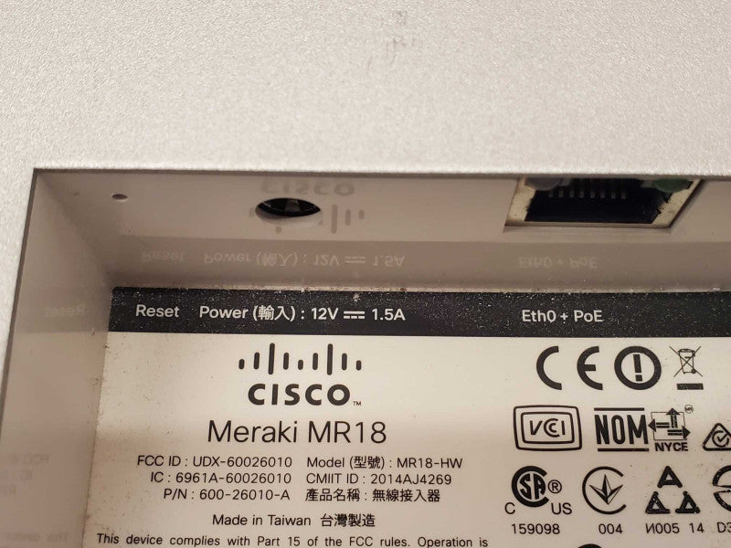 Cisco Meraki MR18-HW Wireless Access Point Unclaimed  _