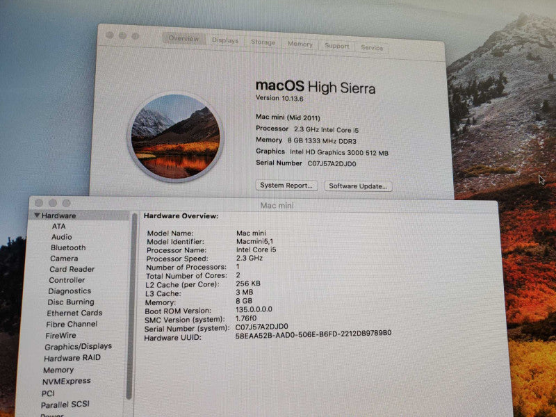 Apple Mac Mini M.2011 A1347 i5-2415M @2.3GHz 8GB RAM 500GB HDD HD 3000 )