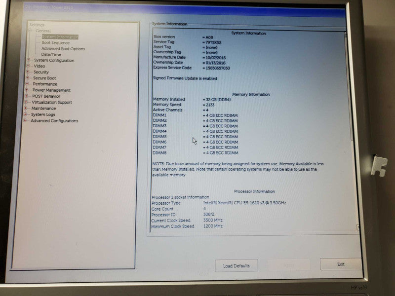 Dell Precision Tower 5810 Xeon E5-1620 v3 @ 3.5Ghz 32GB DDR4 No HDD No GPU )
