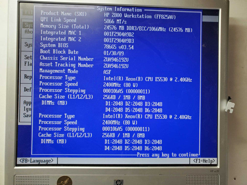 HP Z800 WS 2x Xeon E5530 @2.40GHz 24GB RAM QUADRO FX1800 )