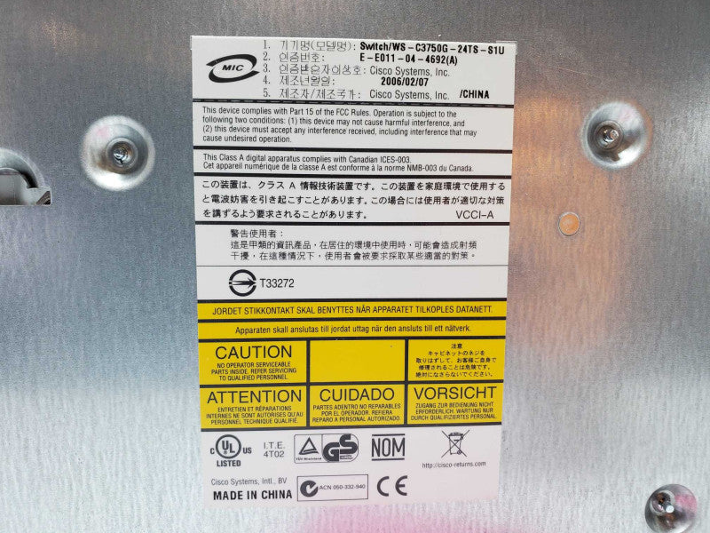 Cisco WS-C3750G-24TS-S1U 24 Gigabit Port Switch Factory_Default (