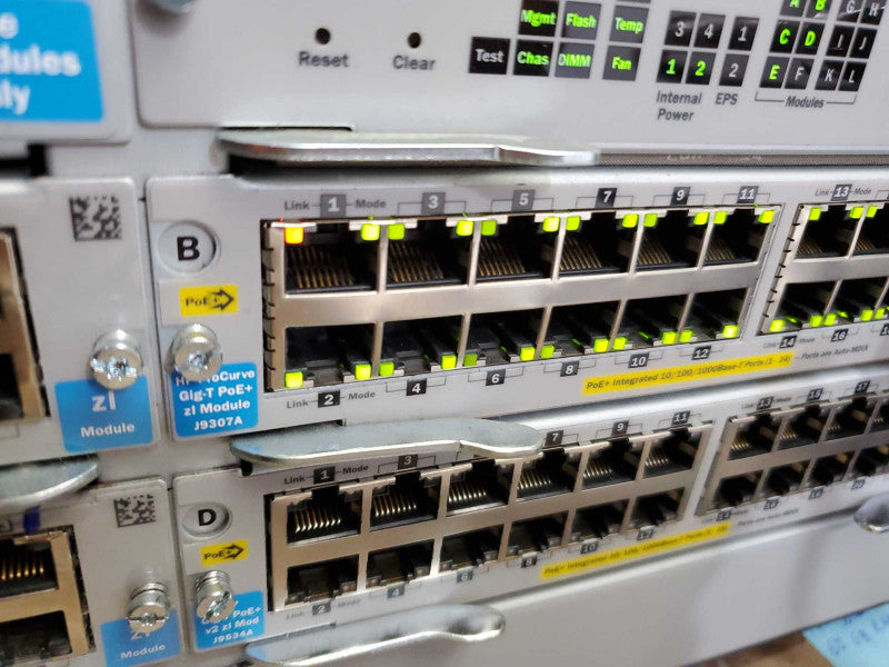 HP ProCurve Networking E5406 zl Switch J8697A w/ Modules see notes _ Reset )