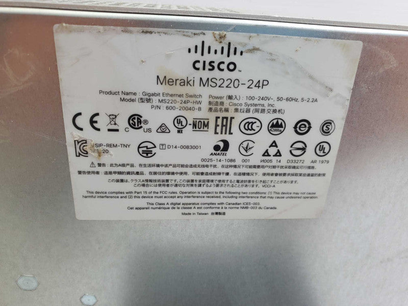 Cisco Meraki MS220-24P Cloud Managed Gigabit PoE Switch (Claimed) )