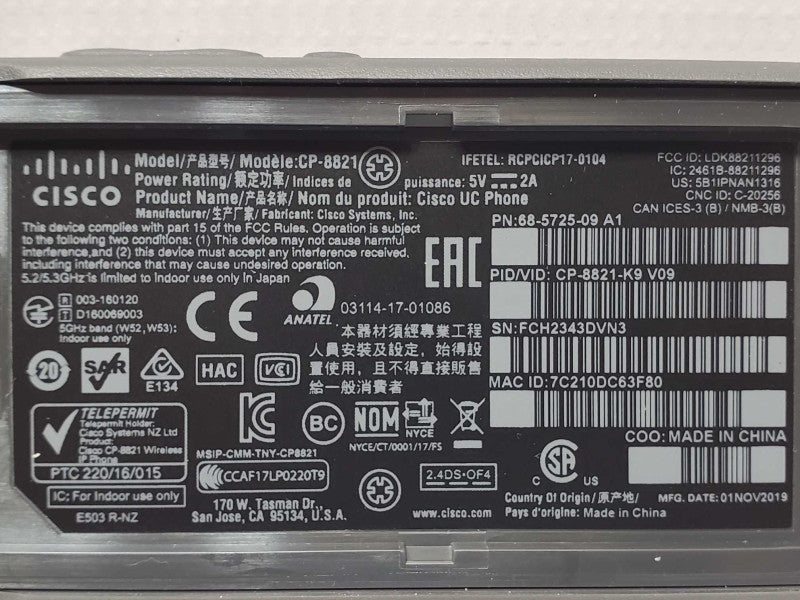 Cisco Wireless IP Phone CP-8821-K9 V09 with Battery _