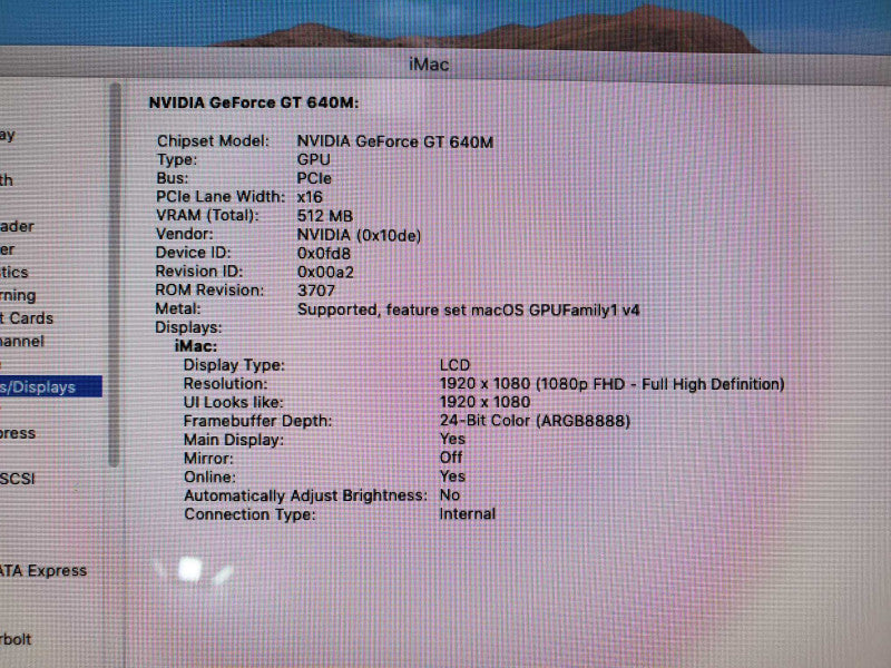 Apple iMac 2012 A1418 Core i5-3330S @ 2.7 GHz 8GB Ram 1TB HDD (