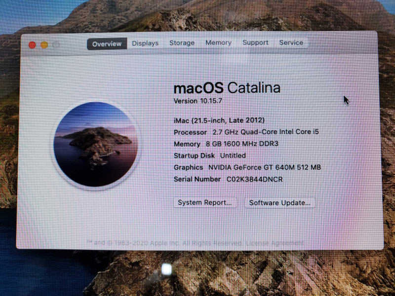 Apple iMac 2012 A1418 Core i5-3330S @ 2.7 GHz 8GB Ram 1TB HDD (