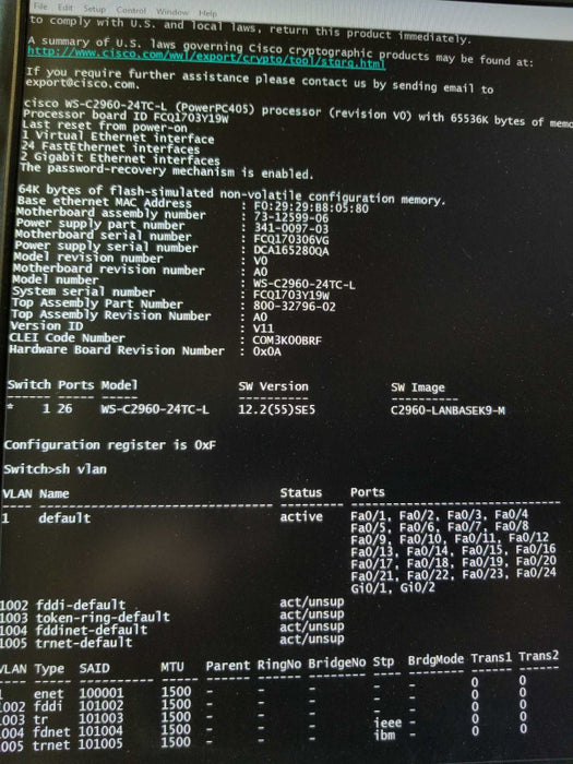 Cisco Catalyst WS-C2960-24TC-L 24-Ports Switch, FACTORY RESET ~