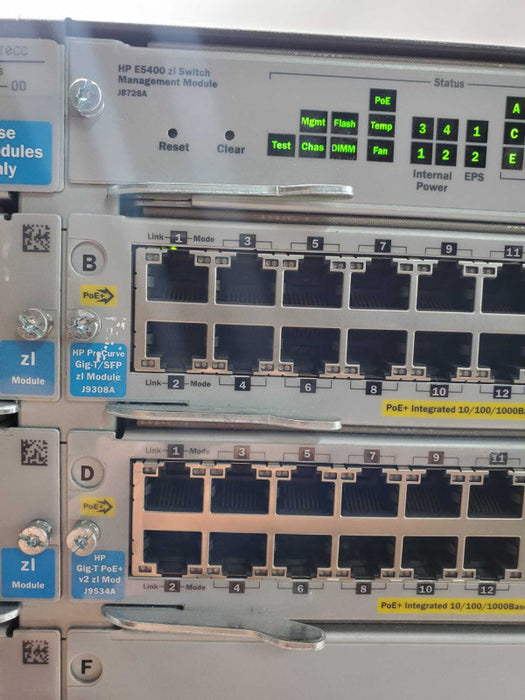 HP ProCurve 5406 zl J8697A Switch with 3x J9534A, 1x J9307A, 1x J9308A, 2x PSU _