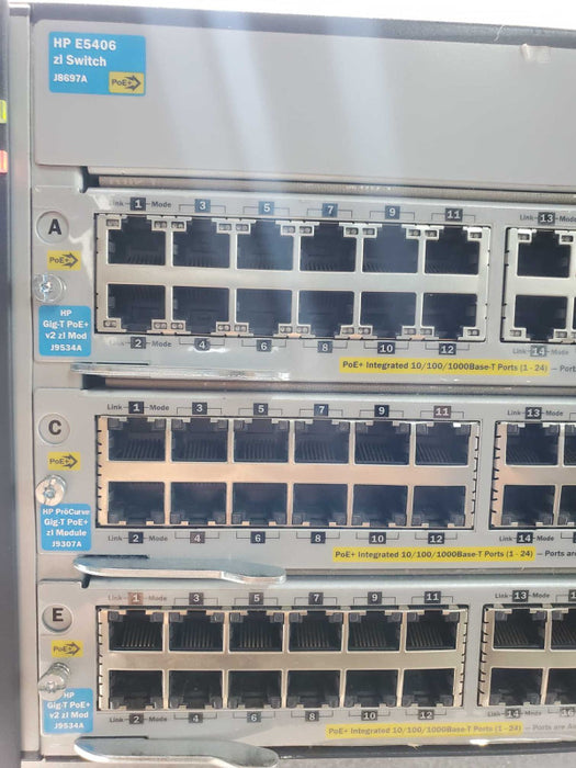 HP ProCurve 5406 zl J8697A Switch with 3x J9534A, 1x J9307A, 1x J9308A, 2x PSU _