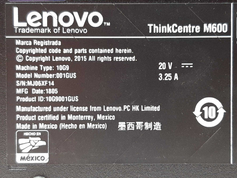 Lenovo ThinkCentre M600 Pentim J3710 @ 1.6GHz 4GB RAM - NO HDD +