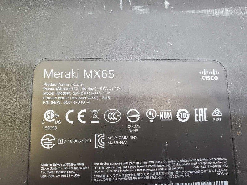 Cisco Meraki MX65-HW Cloud Managed Security Appliance Claimed )