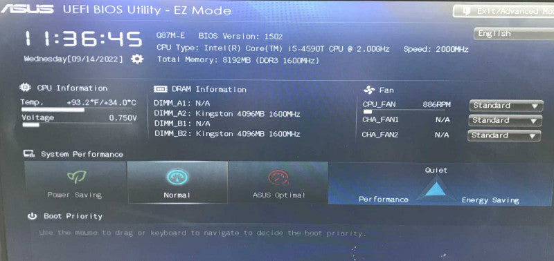 Asus Q87M-E i5-4590T 2GHz 8GB RAM Motherboard LGA 1150 Micro ATX NO IO Shield